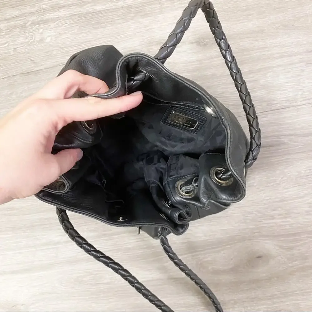 Furla Drawstring Leather Hobo Black Bag